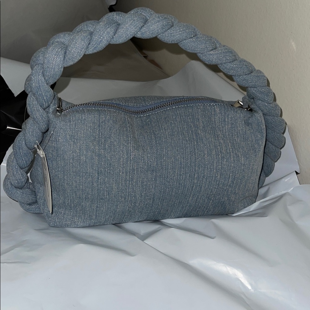 NWT Women Denim Vintage Jean Purse Woven Top Handle Lightweight Designer Chain - Picture 6 of 6
